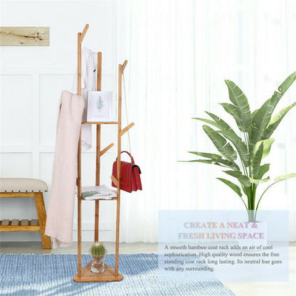 Bamboo Coat Rack Stand with Umbrella Holder - Hanging Storage Tristar Online