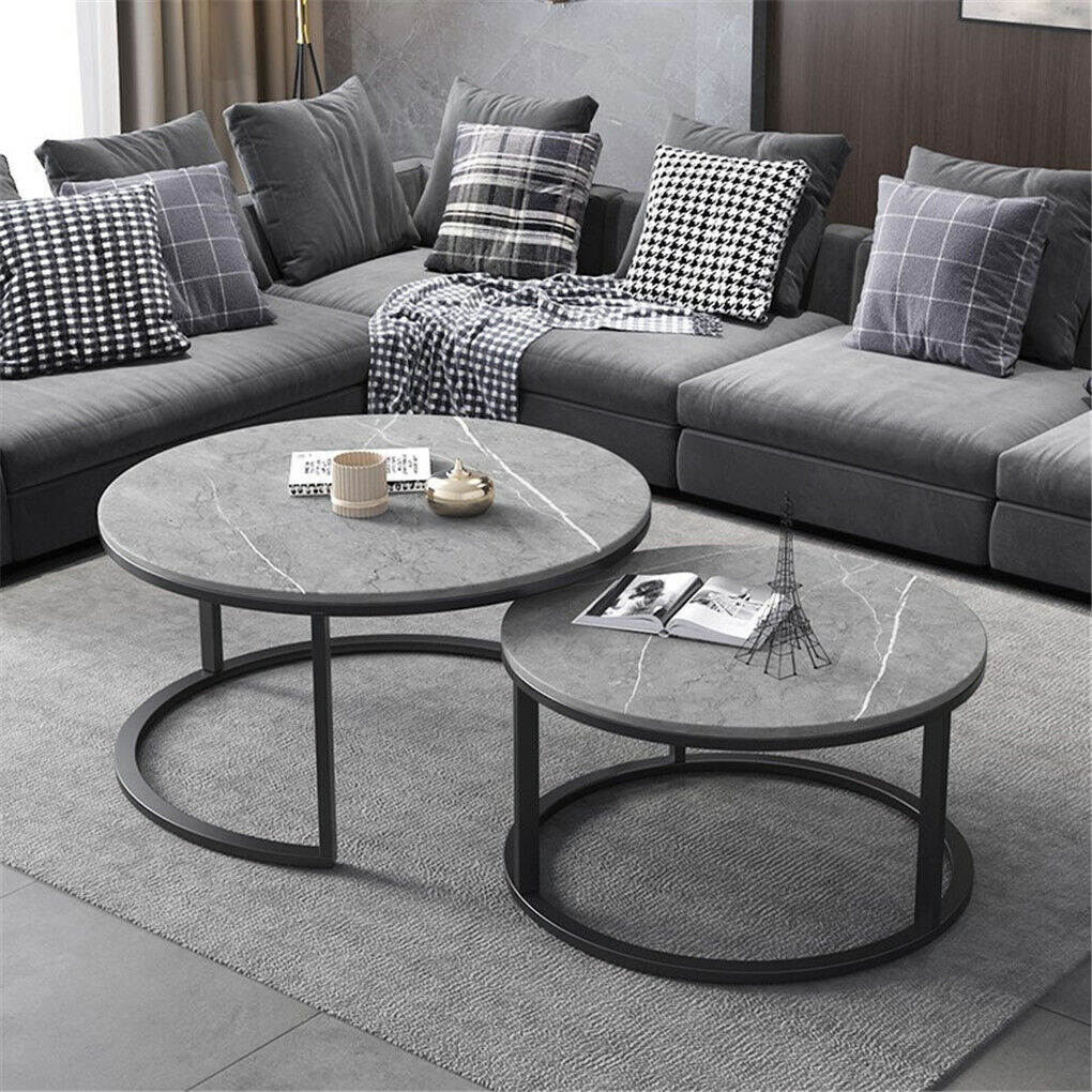 Set of 2 Grey Marble Nesting Coffee Tables 60/80cm Tristar Online