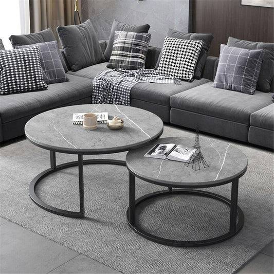 Set of 2 Grey Marble Nesting Coffee Tables 60/80cm Tristar Online