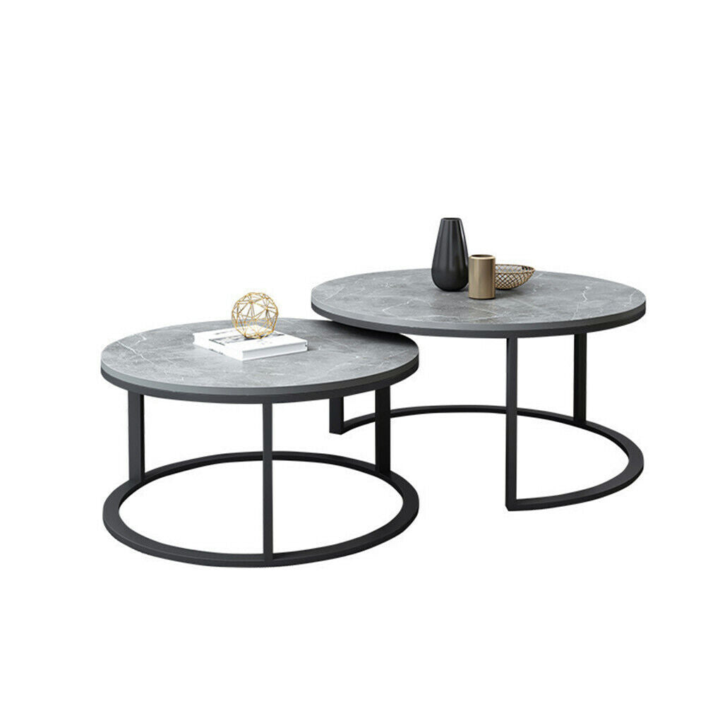 Set of 2 Grey Marble Nesting Coffee Tables 60/80cm Tristar Online
