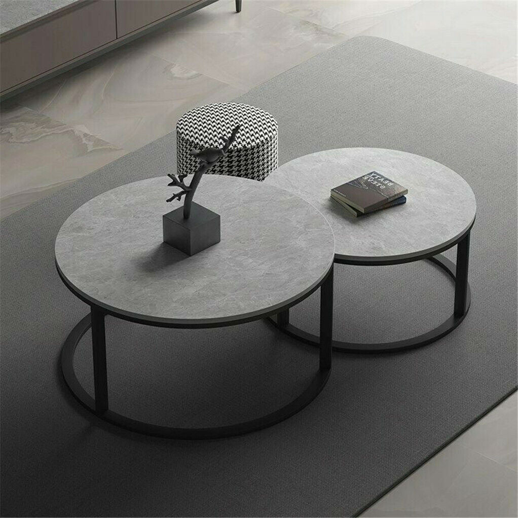Set of 2 Grey Marble Nesting Coffee Tables 60/80cm Tristar Online