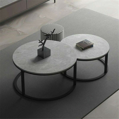 Set of 2 Grey Marble Nesting Coffee Tables 60/80cm Tristar Online
