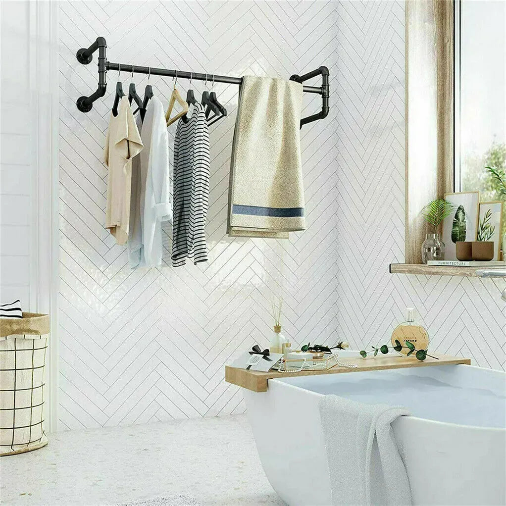Iron Wall Mounted Clothes Rack with Shelf Garment Display