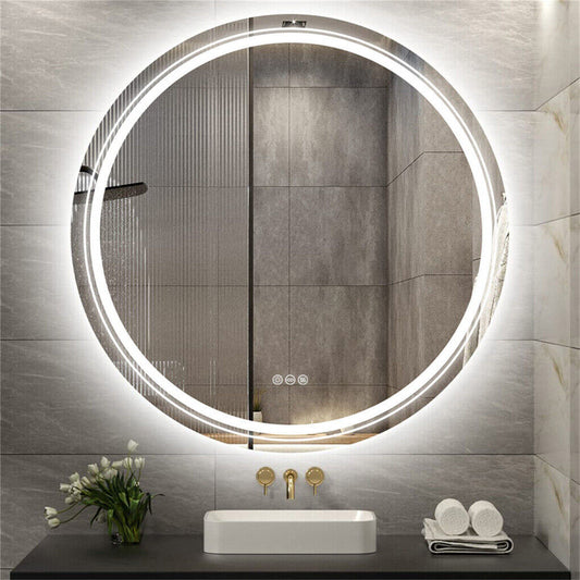 80cm LED Bathroom Mirror Anti-fog Circle Backlit HD Tristar Online