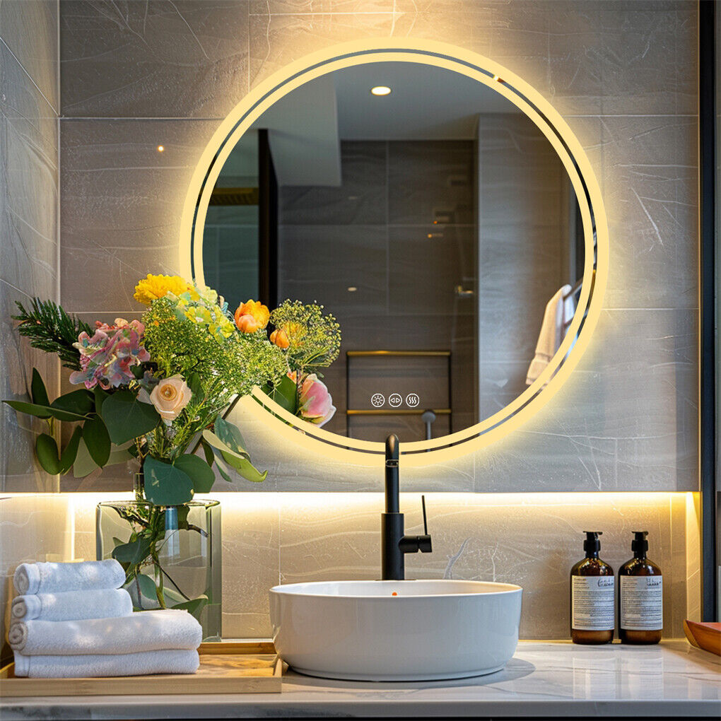 80cm LED Bathroom Mirror Anti-fog Circle Backlit HD Tristar Online