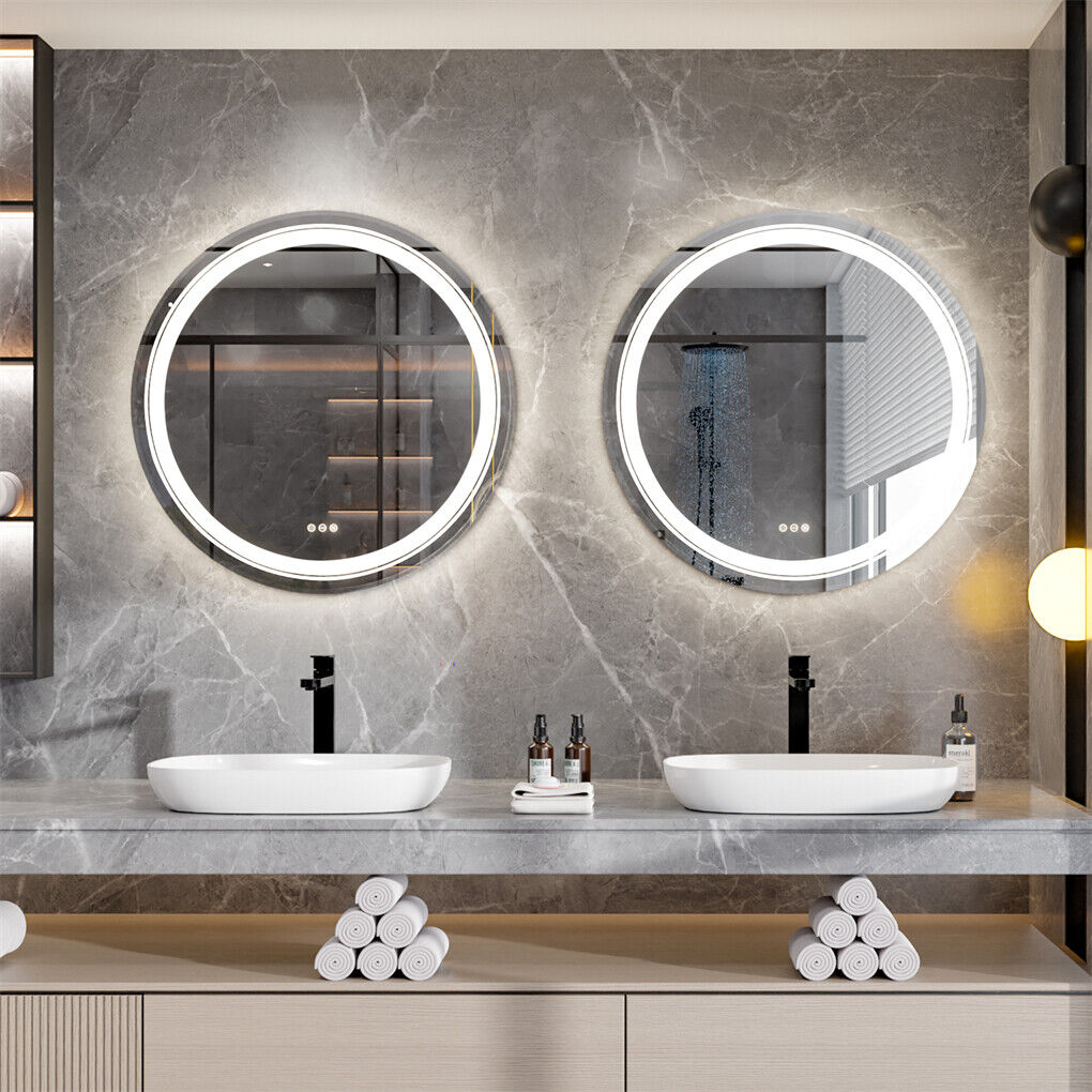 80cm LED Bathroom Mirror Anti-fog Circle Backlit HD Tristar Online