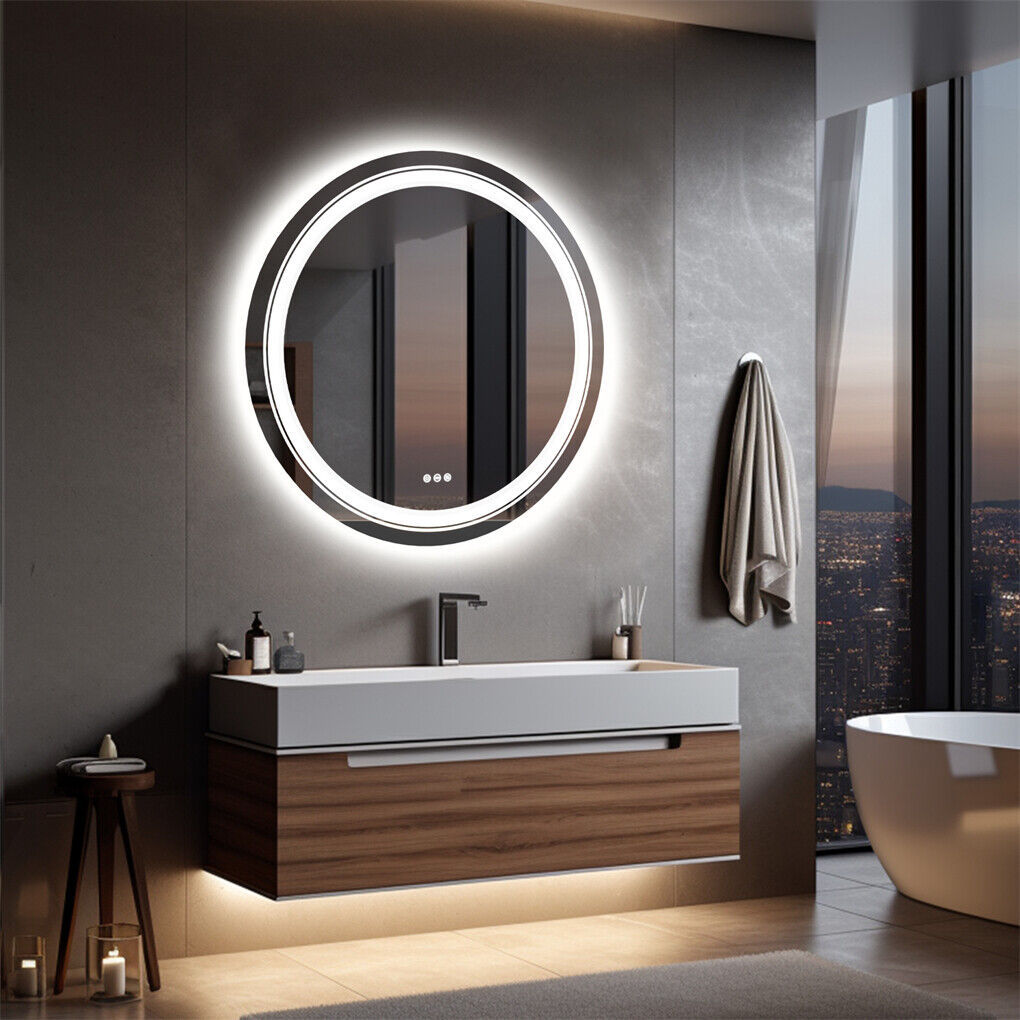 80cm LED Bathroom Mirror Anti-fog Circle Backlit HD Tristar Online