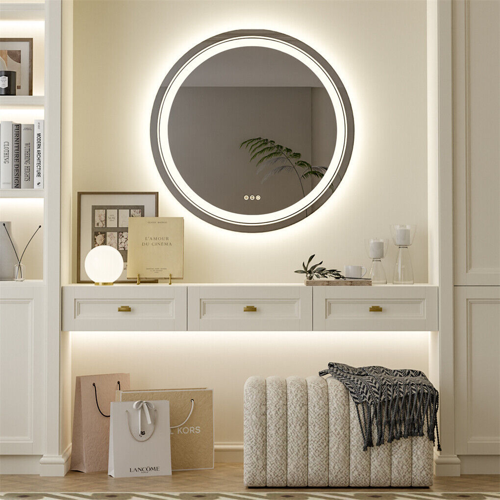 80cm LED Bathroom Mirror Anti-fog Circle Backlit HD Tristar Online