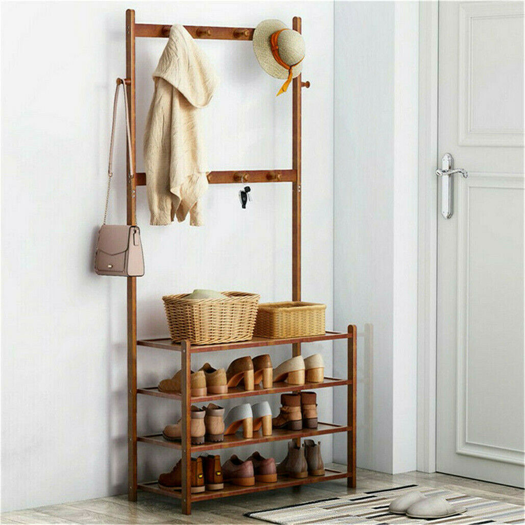 Bamboo 5-Tier Hat Coat Shoe Rack Entryway Bench Hanger Storage Tristar Online