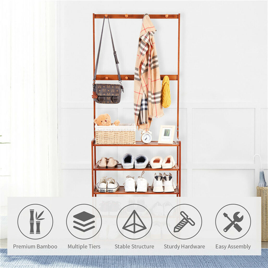 Bamboo 5-Tier Hat Coat Shoe Rack Entryway Bench Hanger Storage Tristar Online