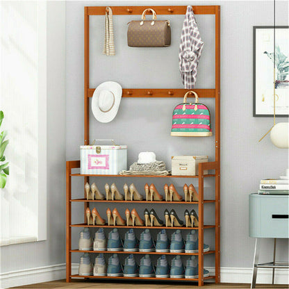 Bamboo 5-Tier Hat Coat Shoe Rack Entryway Bench Hanger Storage Tristar Online