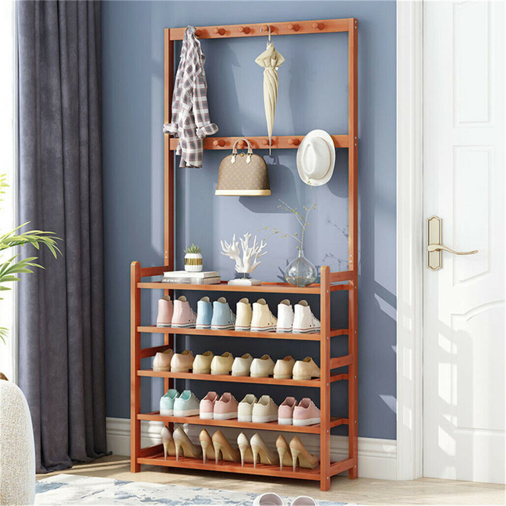 Bamboo 5-Tier Hat Coat Shoe Rack Entryway Bench Hanger Storage Tristar Online