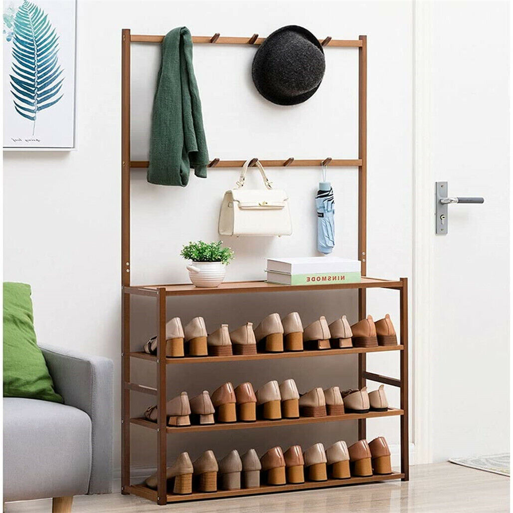 Bamboo 5-Tier Hat Coat Shoe Rack Entryway Bench Hanger Storage Tristar Online