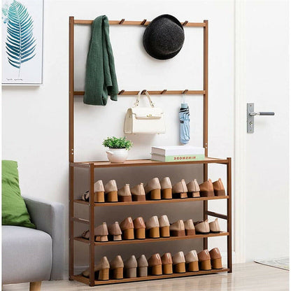 Bamboo 5-Tier Hat Coat Shoe Rack Entryway Bench Hanger Storage Tristar Online