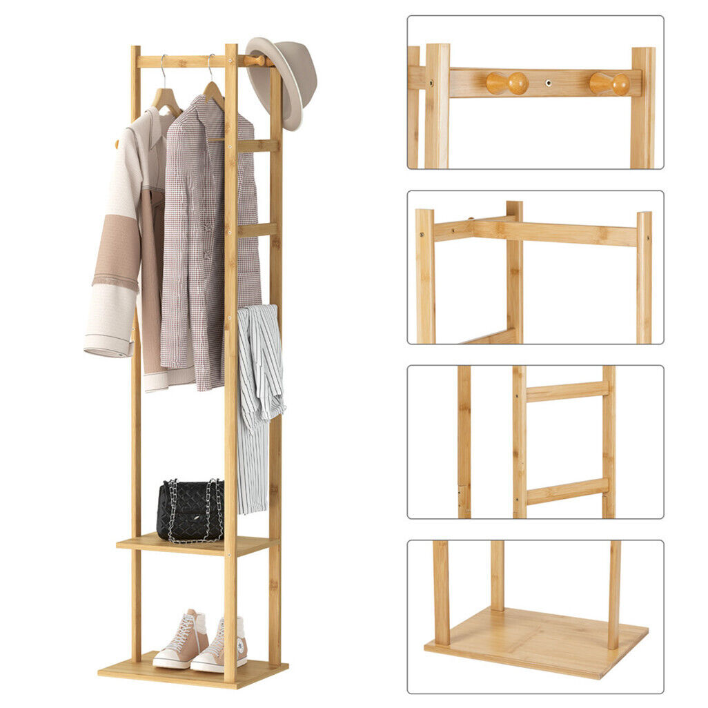 Bamboo Coat & Hat Rack Stand Shoe Shelf Thicken Wooden Hanger Tristar Online