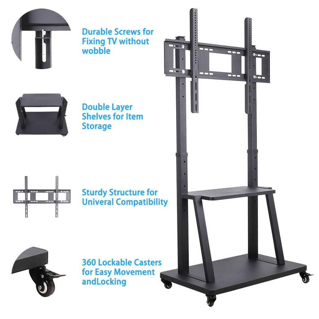 Rolling TV Stand 32-100 w/ Adjustable Mount & 2-Tier Shelf Tristar Online