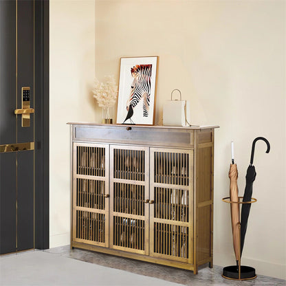 XXL 4-Tier Bamboo Shoe Rack Cabinet with Doors, Drawers Tristar Online