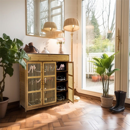 XXL 4-Tier Bamboo Shoe Rack Cabinet with Doors, Drawers Tristar Online