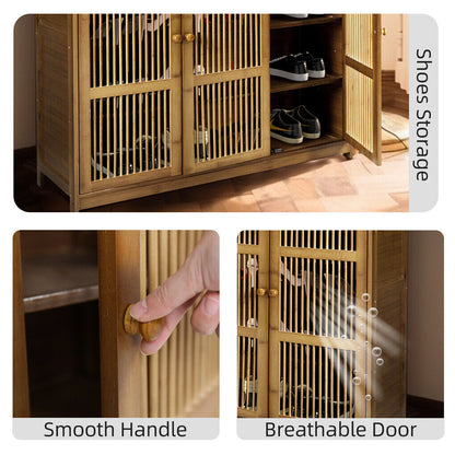 XXL 4-Tier Bamboo Shoe Rack Cabinet with Doors, Drawers Tristar Online