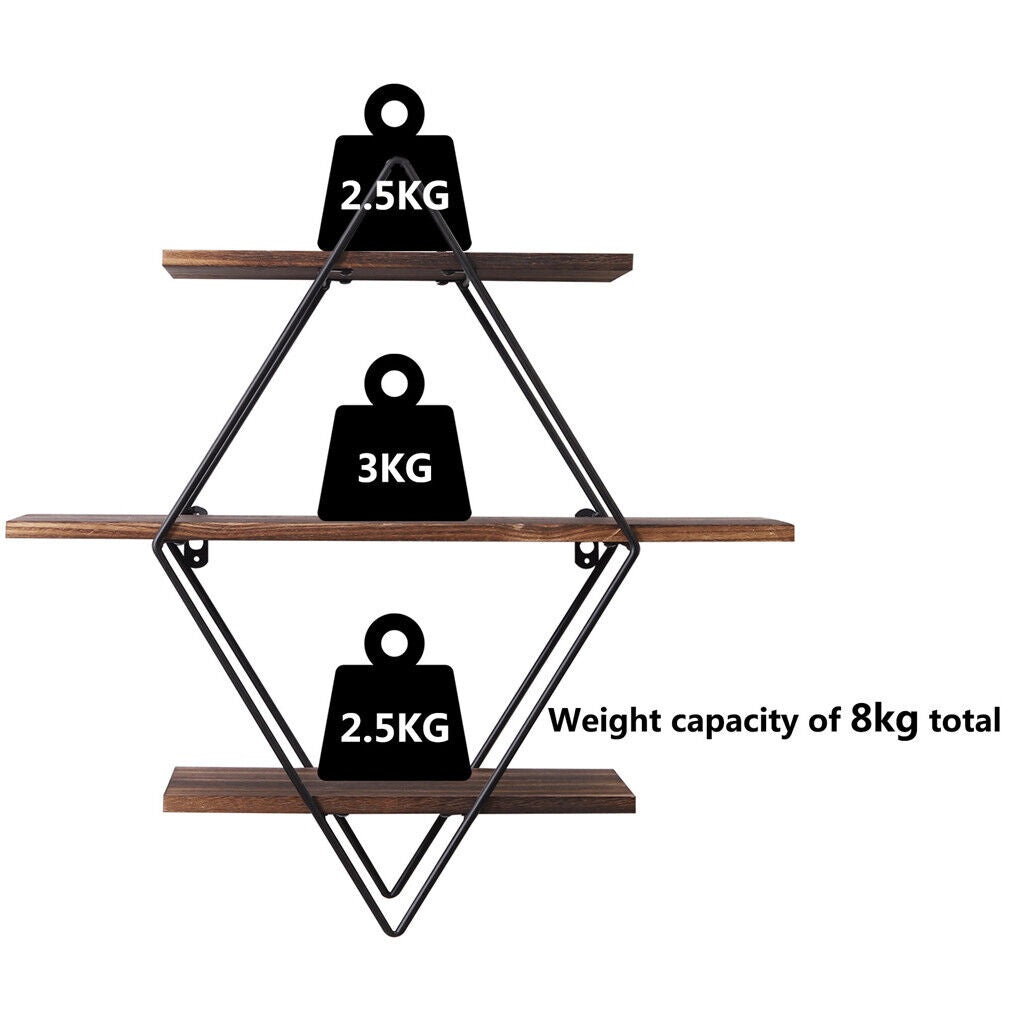 3 Tier Diamond Metal Floating Shelves Wall Mounted Display Tristar Online