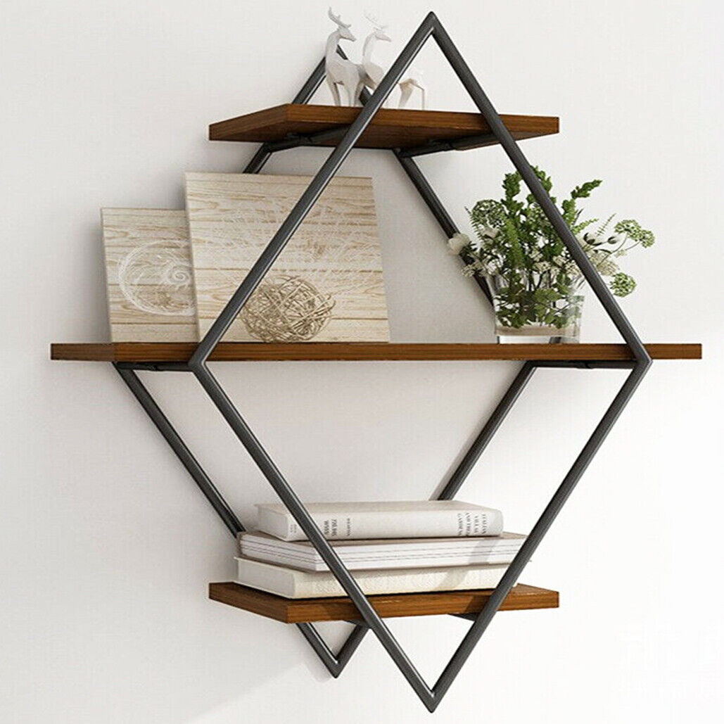 3-Tier Rustic Floating Wall Shelves Wood Display Books Tristar Online