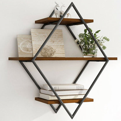 3-Tier Rustic Floating Wall Shelves Wood Display Books Tristar Online