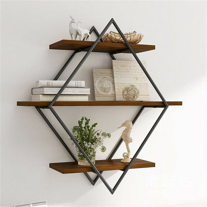 3-Tier Rustic Floating Wall Shelves Wood Display Books Tristar Online
