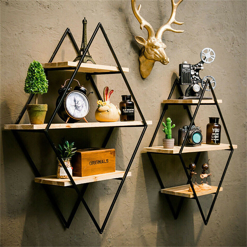 3-Tier Rustic Floating Wall Shelves Wood Display Books Tristar Online