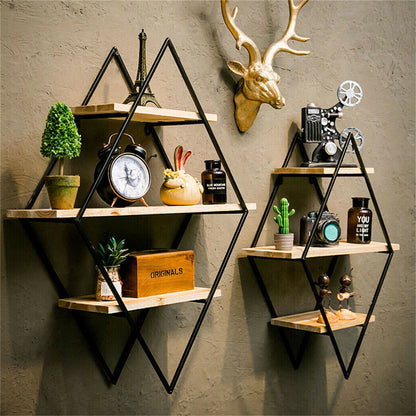 3-Tier Rustic Floating Wall Shelves Wood Display Books Tristar Online