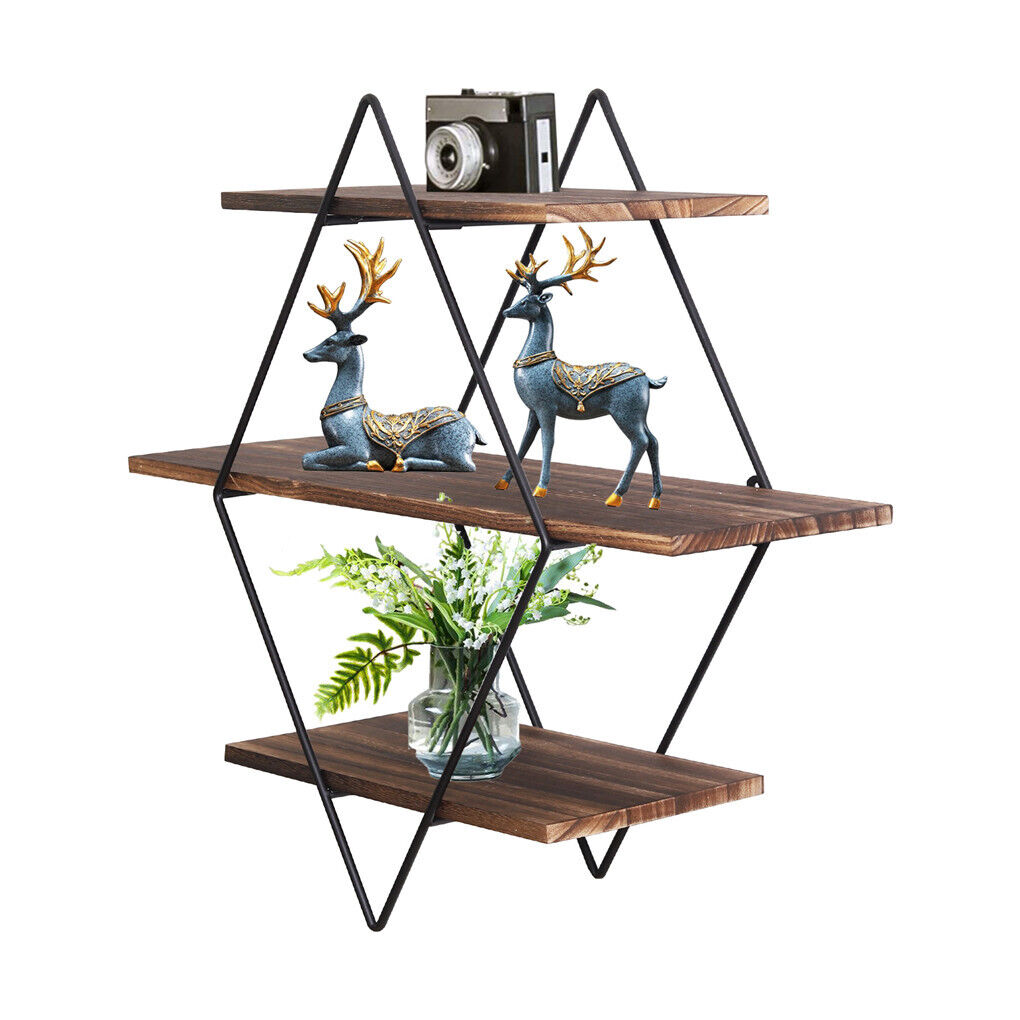 3-Tier Rustic Floating Wall Shelves Wood Display Books Tristar Online