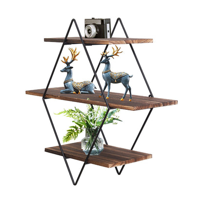 3-Tier Rustic Floating Wall Shelves Wood Display Books Tristar Online