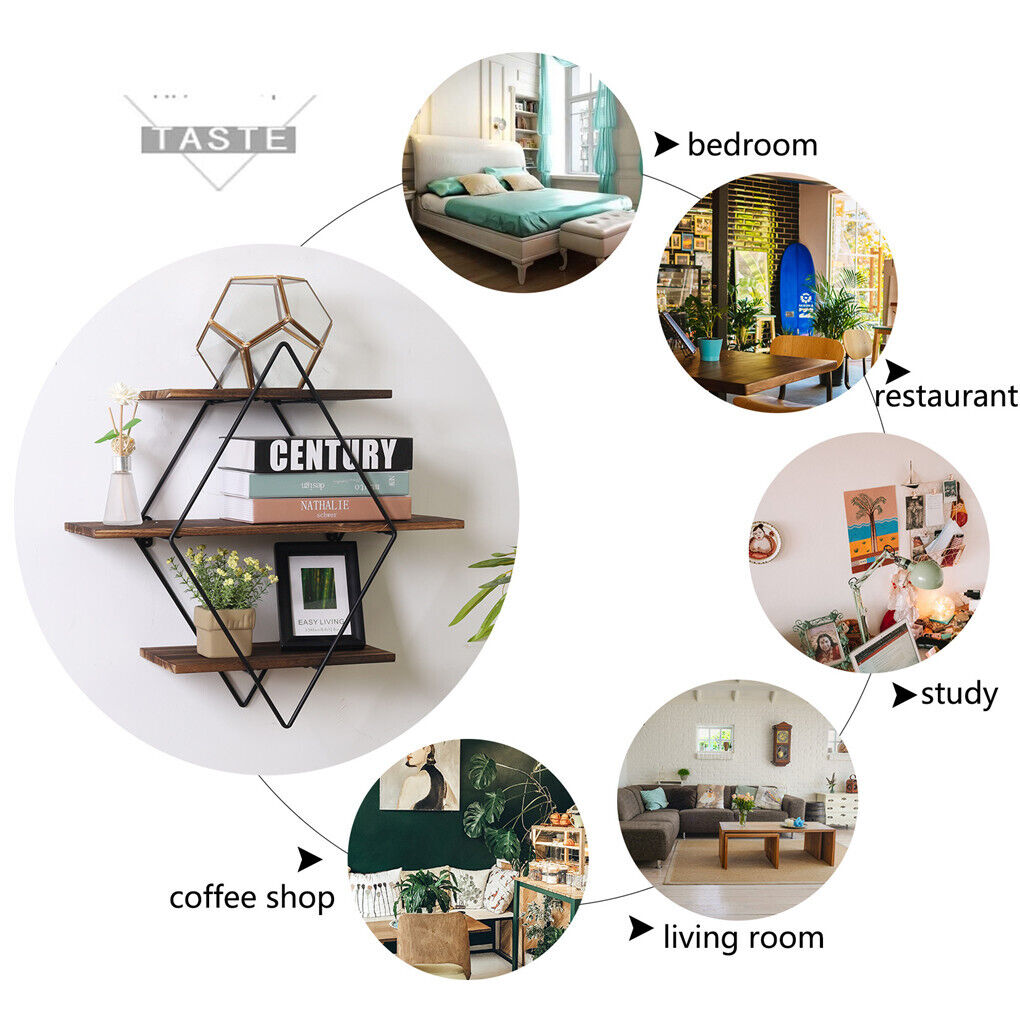 3-Tier Rustic Floating Wall Shelves Wood Display Books Tristar Online