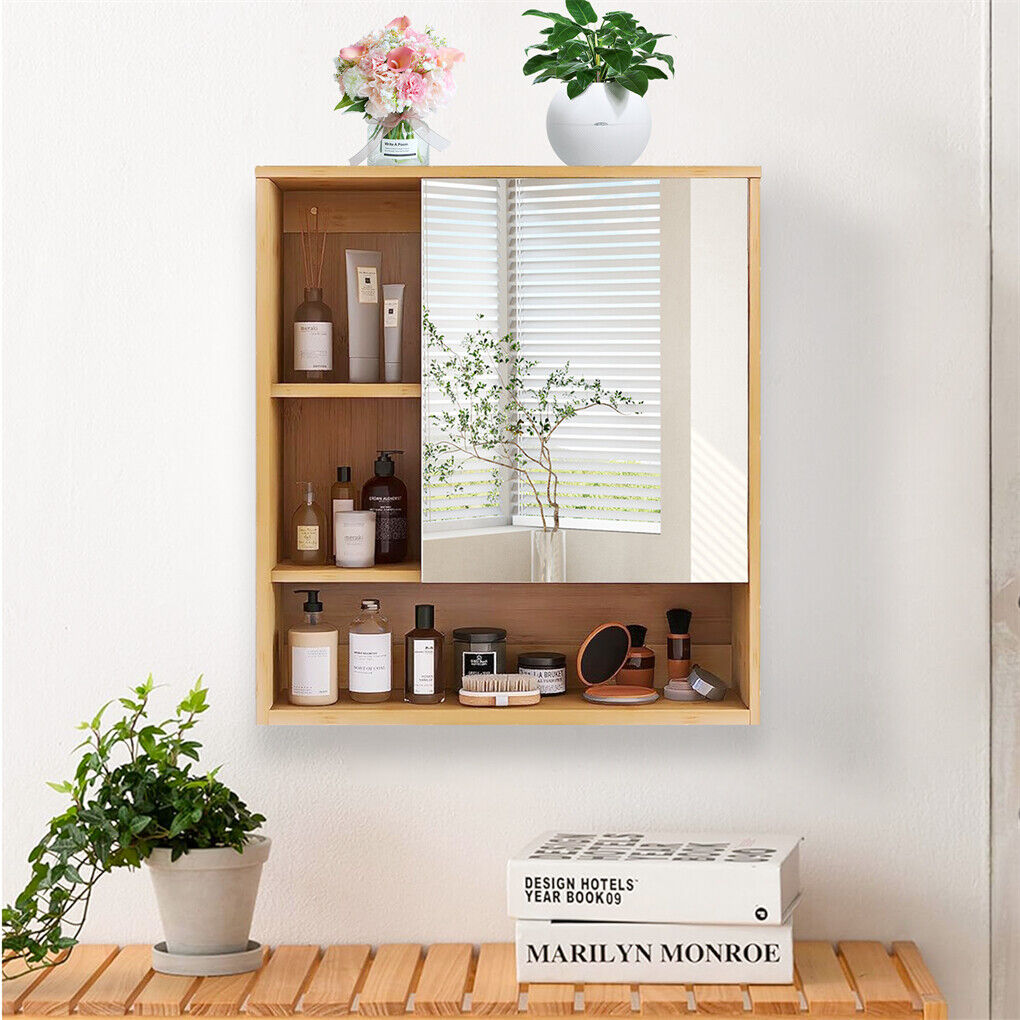 Bamboo Wall Medicine Cabinet Mirror 55.5cm 5 Shelf Tristar Online