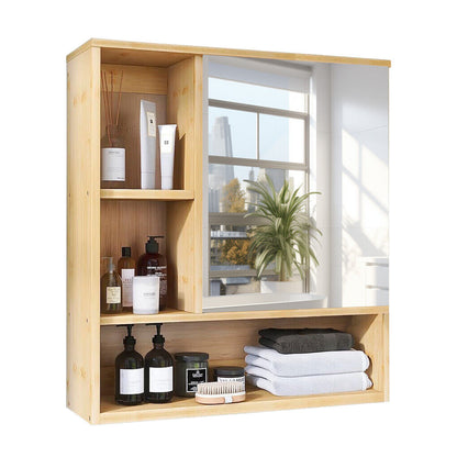 Bamboo Wall Medicine Cabinet Mirror 55.5cm 5 Shelf Tristar Online