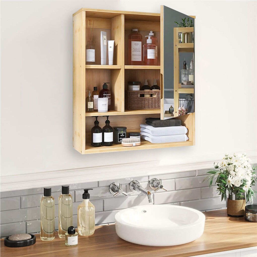Bamboo Wall Medicine Cabinet Mirror 55.5cm 5 Shelf Tristar Online