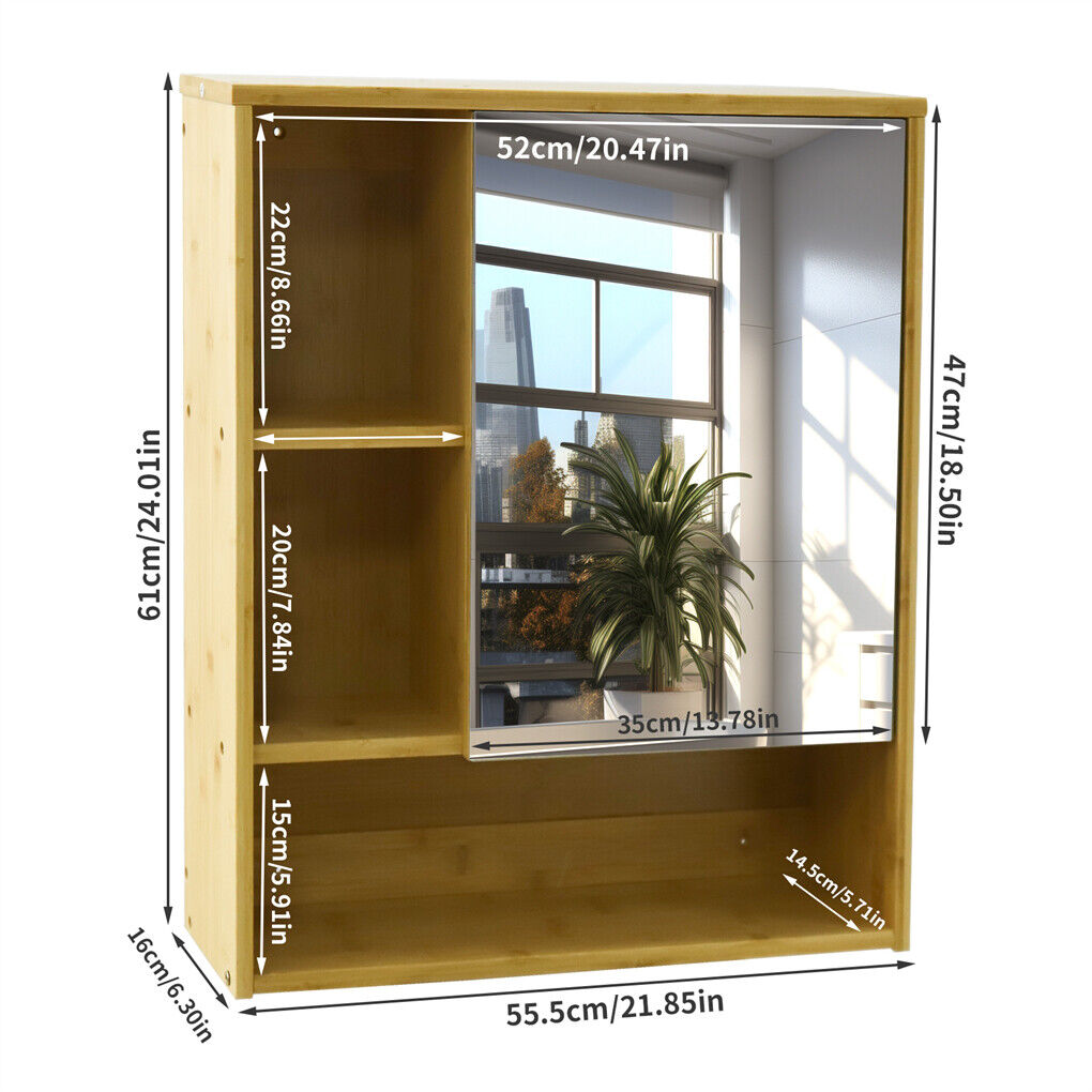 Bamboo Wall Medicine Cabinet Mirror 55.5cm 5 Shelf Tristar Online