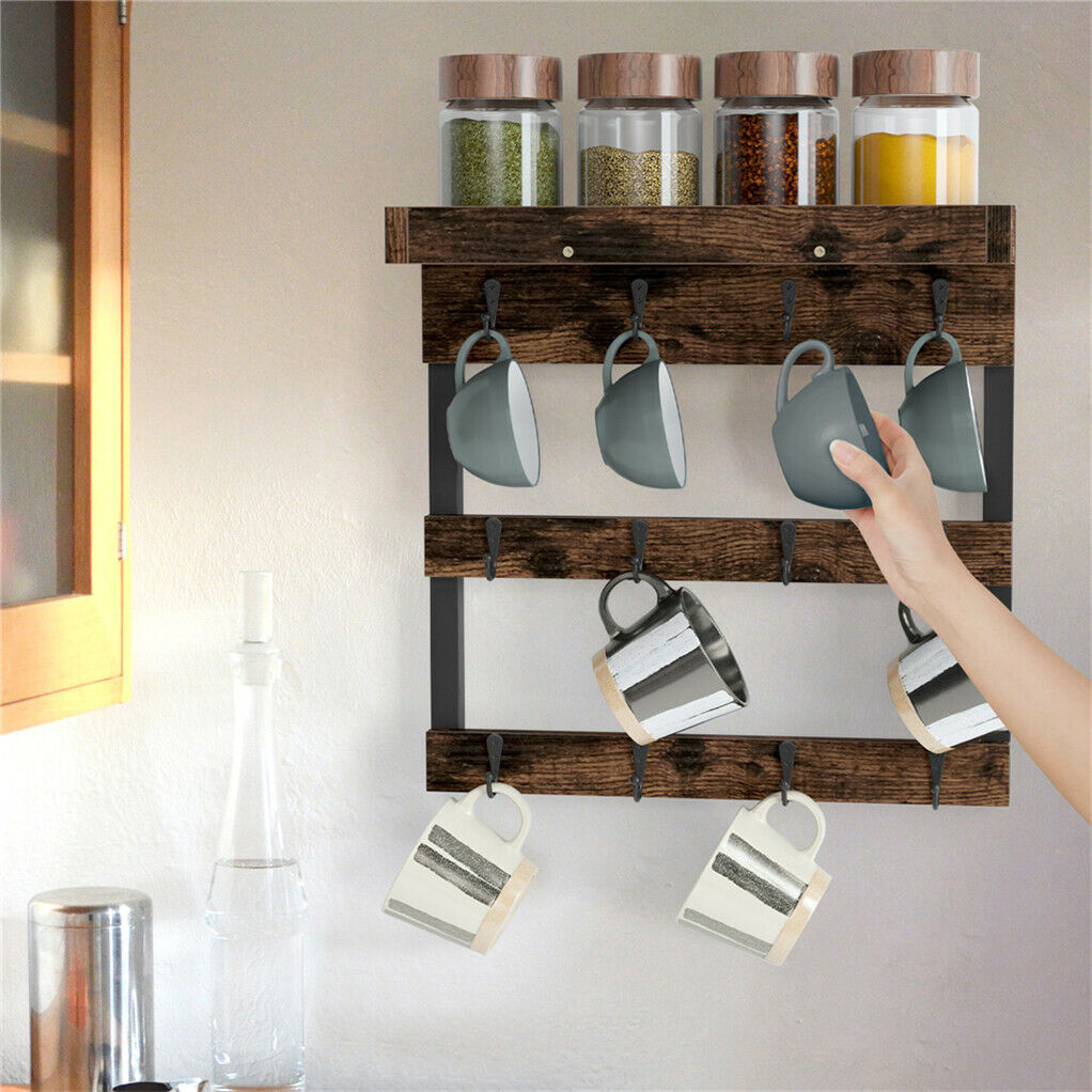 Wooden Wall Mounted Coffee Mug Rack 12 Hooks Cup Holder Tristar Online