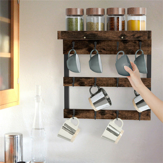 Wooden Wall Mounted Coffee Mug Rack 12 Hooks Cup Holder Tristar Online