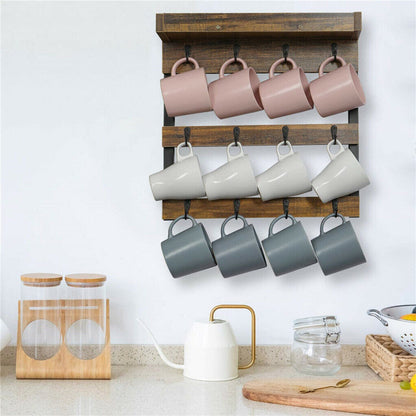 Wooden Wall Mounted Coffee Mug Rack 12 Hooks Cup Holder Tristar Online