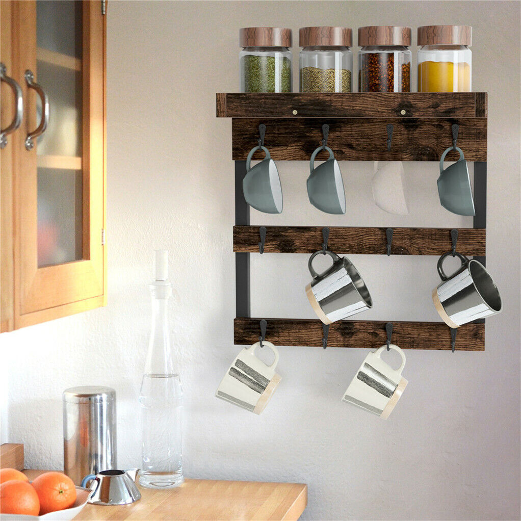 Wooden Wall Mounted Coffee Mug Rack 12 Hooks Cup Holder Tristar Online