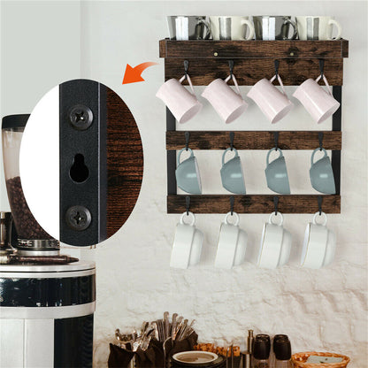 Wooden Wall Mounted Coffee Mug Rack 12 Hooks Cup Holder Tristar Online