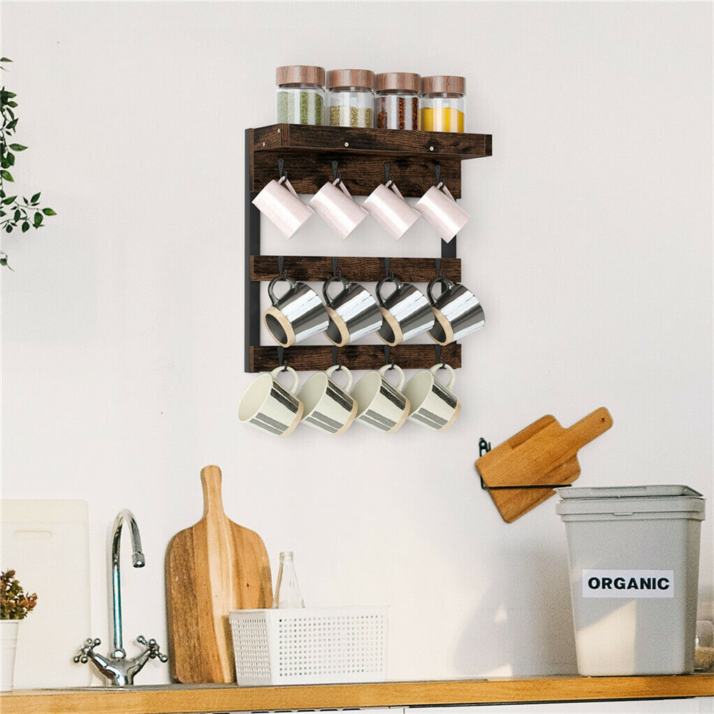Wooden Wall Mounted Coffee Mug Rack 12 Hooks Cup Holder Tristar Online