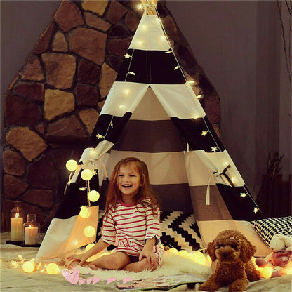 Kids Teepee Tent Linen Wood Black White Stripe Playhouse Indoor Garden Tristar Online