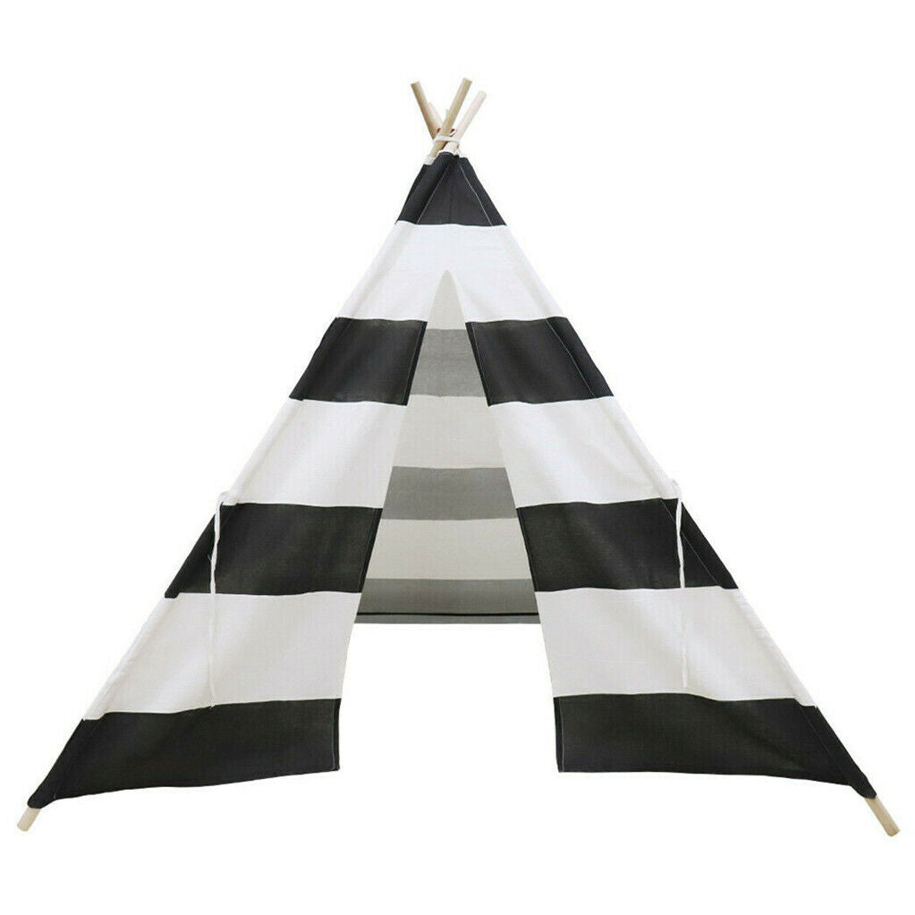 Kids Teepee Tent Linen Wood Black White Stripe Playhouse Indoor Garden Tristar Online
