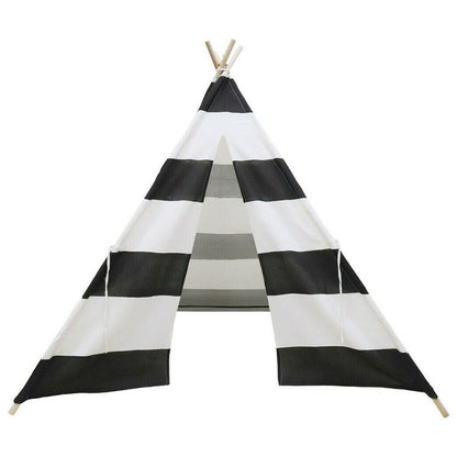 Kids Teepee Tent Linen Wood Black White Stripe Playhouse Indoor Garden Tristar Online