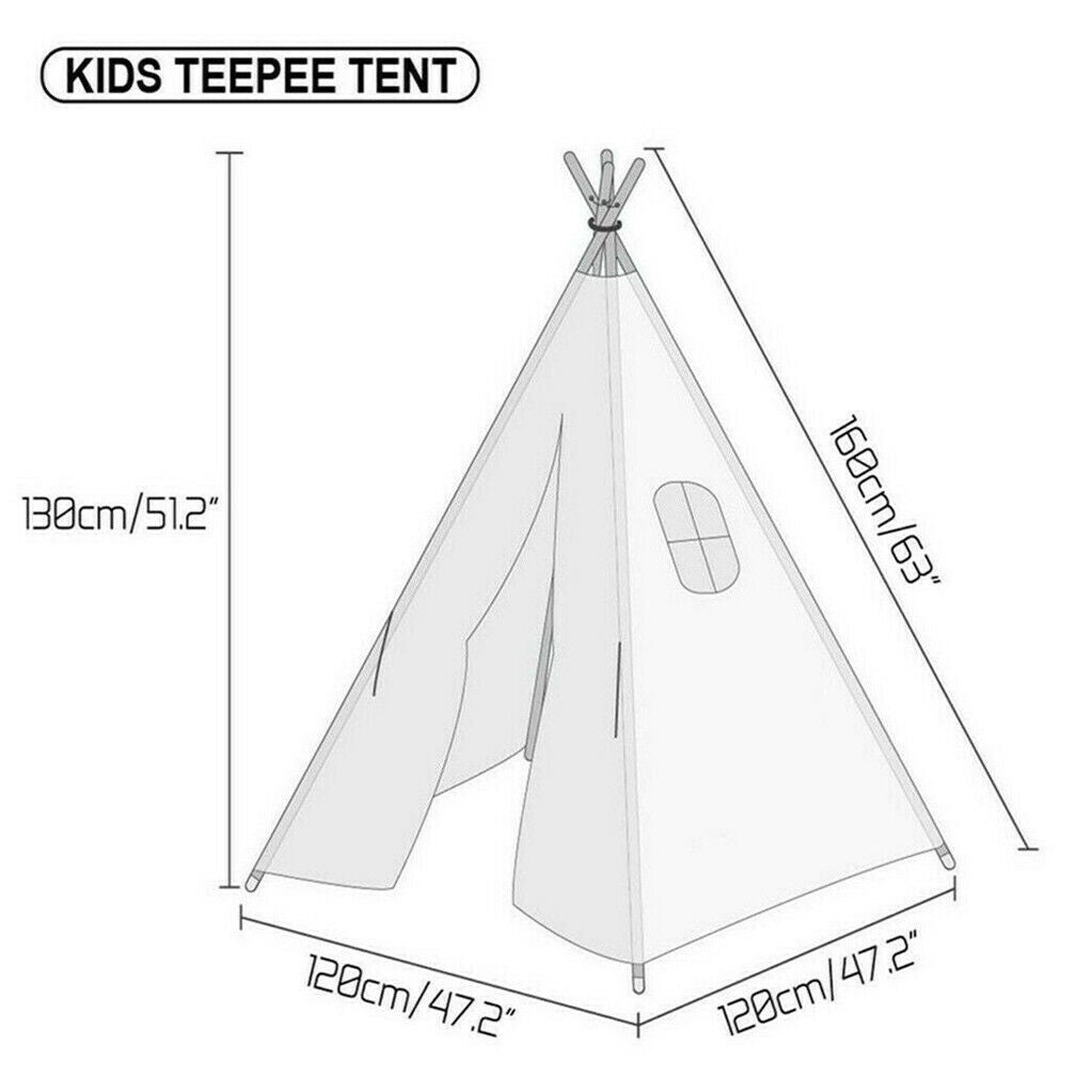 Kids Teepee Tent Linen Wood Black White Stripe Playhouse Indoor Garden Tristar Online