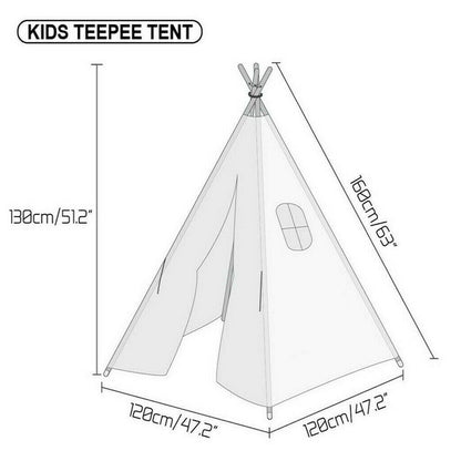 Kids Teepee Tent Linen Wood Black White Stripe Playhouse Indoor Garden Tristar Online
