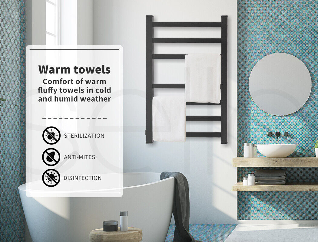 Aluminium Heated Towel Rail 7-Bar Electric Warmer Black Tristar Online