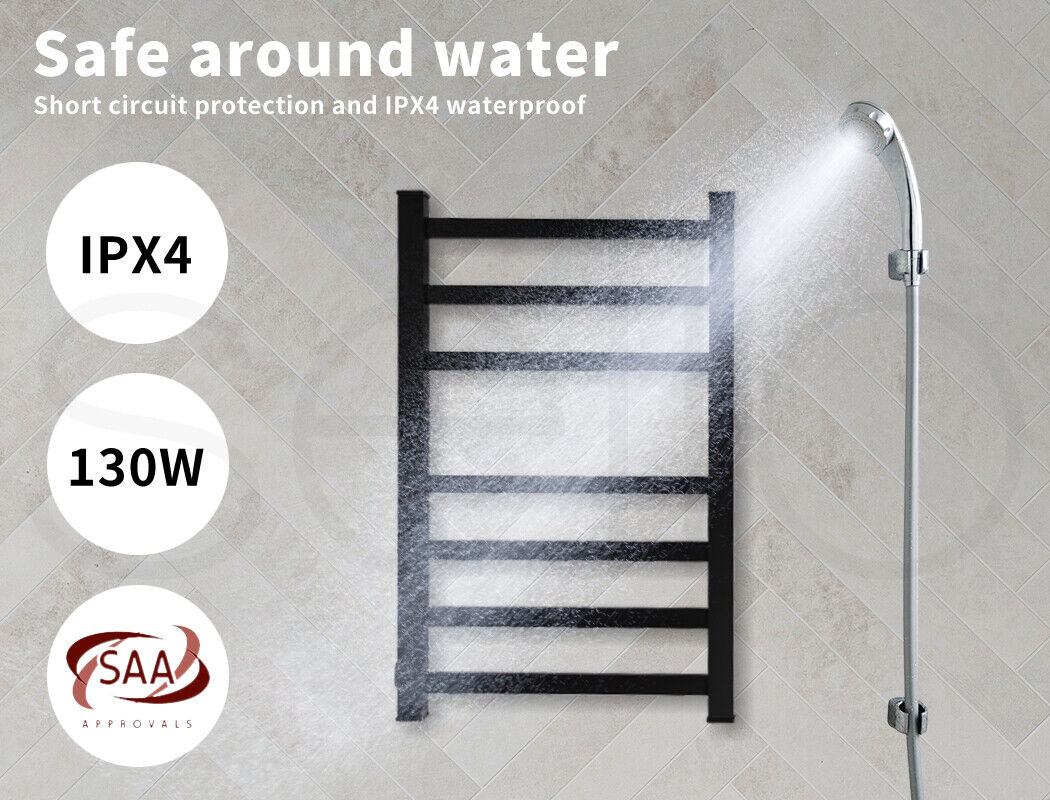 Aluminium Heated Towel Rail 7-Bar Electric Warmer Black Tristar Online