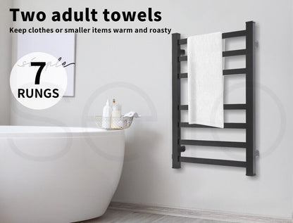 Aluminium Heated Towel Rail 7-Bar Electric Warmer Black Tristar Online
